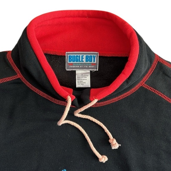 VTG Bugle Boy Dimension Mock Turtleneck Pullover Black/Red Embroidered Large - Picture 2 of 12